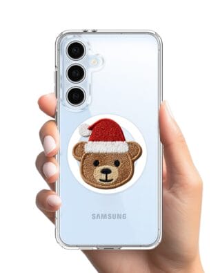 Etui do Samsung Galaxy S24 FE z MagSafe przeźroczyste, silikonowe Flexi, Przytulne święta, Miś mikołajek