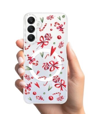 Etui do Samsung Galaxy A25 5G z MagSafe przeźroczyste, silikonowe Flexi, Cukierki świąteczne