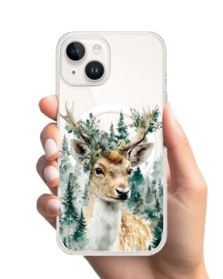Etui do iPhone 14 z MagSafe przeźroczyste, silikonowe Flexi, Przytulne święta, Leśny jelonek