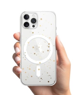 Etui do iPhone 12 Pro Max z MagSafe przeźroczyste, silikonowe Flexi, Zimowa magia, Złote gwiazdki