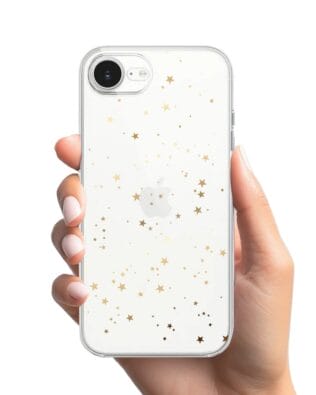 Etui do iPhone 16e przeźroczyste, silikonowe Flexi, Zimowa magia, Złote gwiazdki