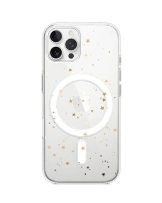 Etui do iPhone 12 Pro Max z MagSafe przeźroczyste, silikonowe Flexi, Zimowa magia, Złote gwiazdki