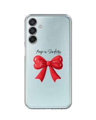 Etui do Samsung Galaxy M15 5G przeźroczyste, silikonowe Flexi, Przytulne święta, Czerwona kokarda