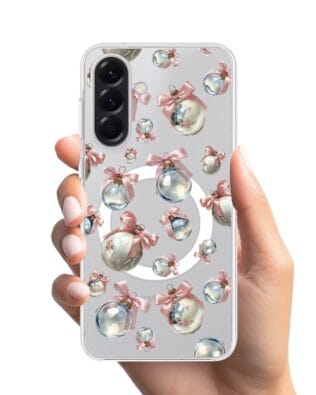 Etui do Samsung Galaxy A56 5G z MagSafe przeźroczyste, silikonowe Flexi, Przytulne święta, Pastelowe bombki