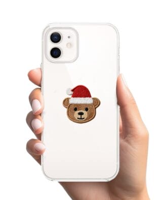 Etui do iPhone 12 Mini przeźroczyste, silikonowe Flexi, Przytulne święta, Miś mikołajek