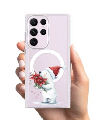 Etui do Samsung Galaxy S23 Ultra z MagSafe przeźroczyste, silikonowe Flexi, Przytulne święta, Miś świąteczny