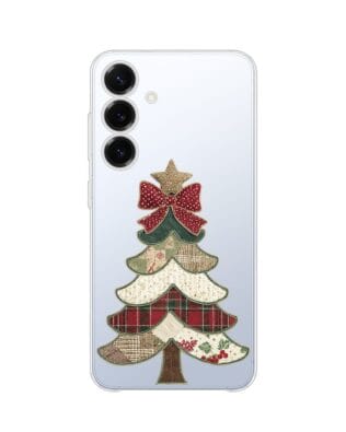 Etui do Samsung Galaxy S25 przeźroczyste, silikonowe Flexi, Przytulne święta, Kraciasta choinka