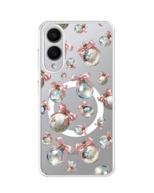 Etui do Samsung Galaxy S25 Edge z MagSafe przeźroczyste, silikonowe Flexi, Przytulne święta, Pastelowe bombki