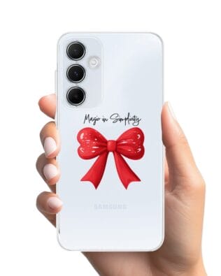 Etui do Samsung Galaxy A55 5G przeźroczyste, silikonowe Flexi, Przytulne święta, Czerwona kokarda