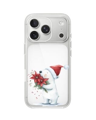 Etui do iPhone 17 Pro Max przeźroczyste, silikonowe Flexi, Przytulne święta, Miś świąteczny