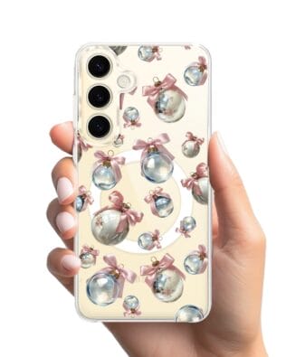Etui do Samsung Galaxy S24 z MagSafe przeźroczyste, silikonowe Flexi, Przytulne święta, Pastelowe bombki