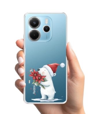 Etui do Xiaomi Redmi Note 14 4G przeźroczyste, silikonowe Flexi, Przytulne święta, Miś świąteczny