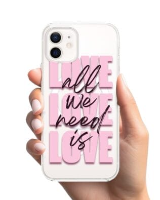 Etui do iPhone 12 z MagSafe przeźroczyste, silikonowe Flexi, Positive Vibes, All We Need Is Love