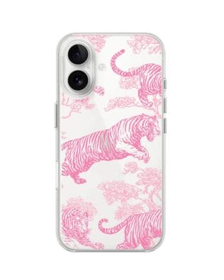 Etui do iPhone 16 przeźroczyste, silikonowe Flexi, Mystic, Różowe tygrysy