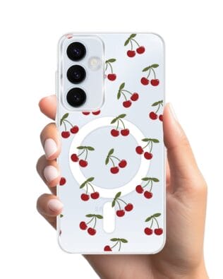 Etui do Samsung Galaxy A55 5G z MagSafe przeźroczyste, silikonowe Flexi, Mini Patterns, Wiśnie