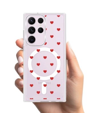 Etui do Samsung Galaxy S23 Ultra z MagSafe przeźroczyste, silikonowe Flexi, Mini Patterns, Serduszka