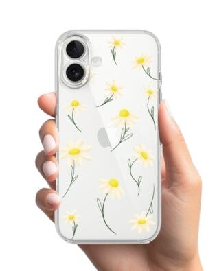 Etui do iPhone 17 przeźroczyste, silikonowe Flexi, stokrotki