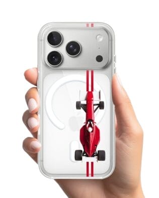 Etui do iPhone 17 Pro Max z MagSafe przeźroczyste, silikonowe Flexi, Szybkie Auta, czerwone F1