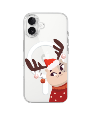 Etui do iPhone 17 z MagSafe przeźroczyste, silikonowe Flexi, Kotek przebrany za reniferka