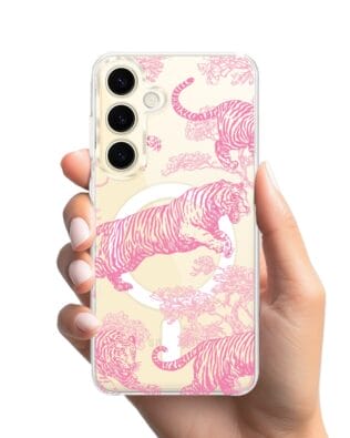 Etui do Samsung Galaxy S24 Plus z MagSafe przeźroczyste, silikonowe Flexi, Mystic, Różowe tygrysy