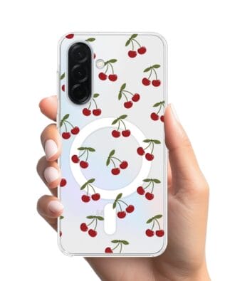 Etui do Samsung Galaxy A36 5G z MagSafe przeźroczyste, silikonowe Flexi, Mini Patterns, Wiśnie