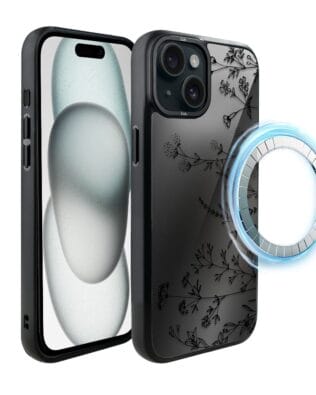 Etui do iPhone 15 Plus IBIZU DropGuard Matt z MagSafe, Midnight, Dotyk kwiatów