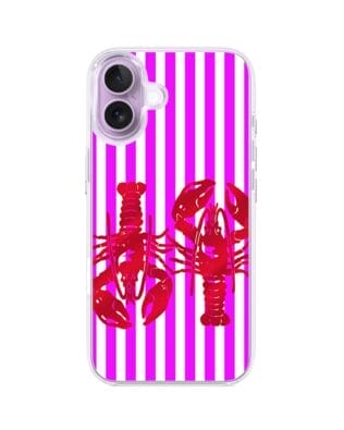 Etui do iPhone 17 z MagSafe przeźroczyste, silikonowe Flexi, Summer Patterns, kraby z różowymi paskami