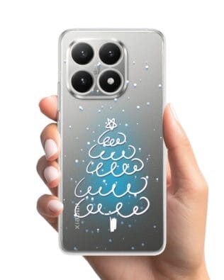 Etui do Xiaomi 15T przeźroczyste, silikonowe Flexi, malowana choinka na niebieskim świetle