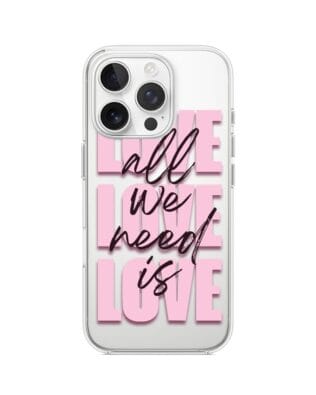 Etui do iPhone 15 Pro przeźroczyste, silikonowe Flexi, Positive Vibes, All We Need Is Love
