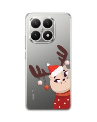 Etui do Xiaomi 15T przeźroczyste, silikonowe Flexi, Kotek przebrany za reniferka