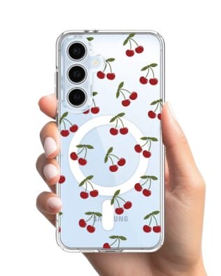 Etui do Samsung Galaxy S24 FE z MagSafe przeźroczyste, silikonowe Flexi, Mini Patterns, Wiśnie