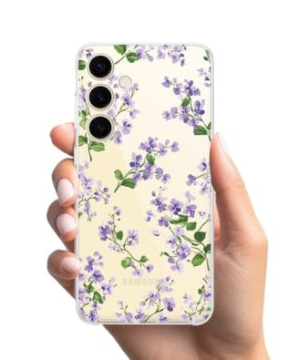 Etui do Samsung Galaxy S25 przeźroczyste, silikonowe Flexi, Fioletowe Bratki