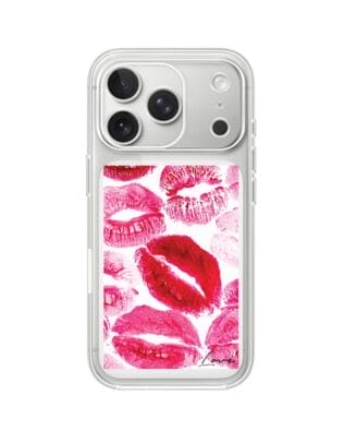 Etui do iPhone 17 Pro Max przeźroczyste, silikonowe Flexi, pocałunki z napisem „love”