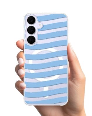 Etui do Samsung Galaxy S25 FE z MagSafe przeźroczyste, silikonowe Flexi, Summer Patterns, niebieskie paski