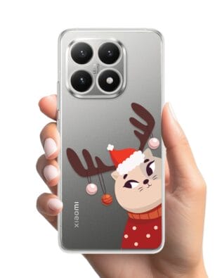 Etui do Xiaomi 15T przeźroczyste, silikonowe Flexi, Kotek przebrany za reniferka