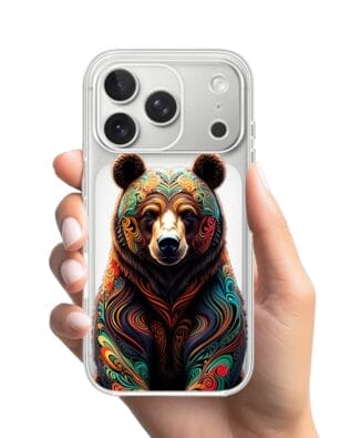 Etui do iPhone 17 Pro Max przeźroczyste, silikonowe Flexi, Dzika Mandala, Niedźwiedź