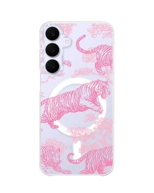 Etui do Samsung Galaxy S25 FE z MagSafe przeźroczyste, silikonowe Flexi, Mystic, Różowe tygrysy