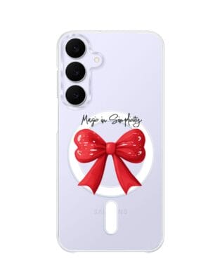 Etui do Samsung Galaxy S25 FE z MagSafe przeźroczyste, silikonowe Flexi, Przytulne święta, Czerwona kokarda