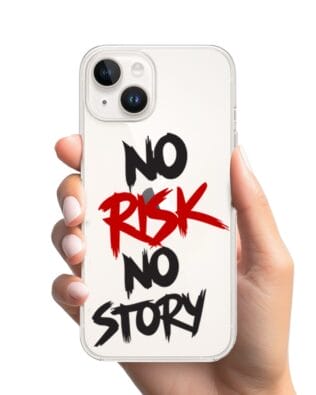 Etui do iPhone 14 przeźroczyste, silikonowe Flexi, Positive Vibes, No Risk No Story
