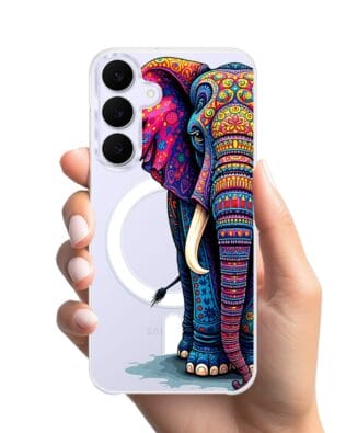 Etui do Samsung Galaxy S25 FE z MagSafe przeźroczyste, silikonowe Flexi, Dzika Mandala, Słoń
