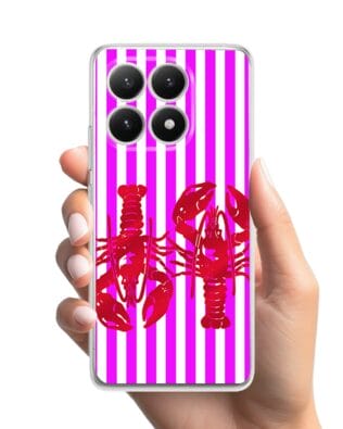 Etui do Xiaomi 15T przeźroczyste, silikonowe Flexi, Summer Patterns, kraby z różowymi paskami