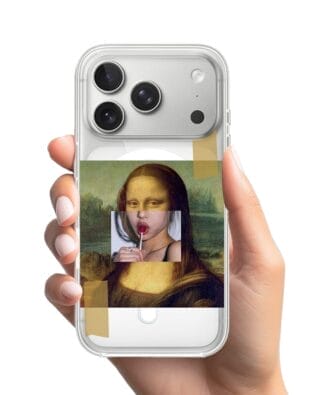 Etui do iPhone 17 Pro Max z MagSafe przeźroczyste, silikonowe Flexi, Mona lisa z lizakiem