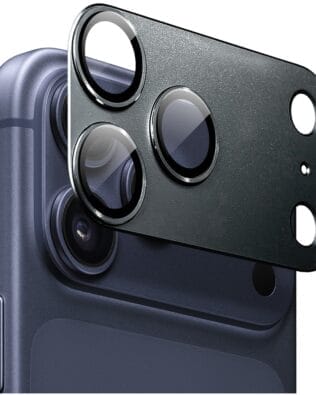 Metalowa osłona na cały aparat z wbudowanymi szkłami do iPhone 17 Pro Max, czarna