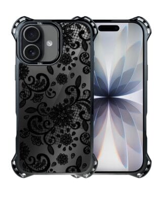 Etui do iPhone 17 IBIZU DropGuard Ultra z MagSafe, Midnight Mirror, Koronkowa Czerń