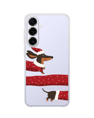 Etui do Samsung Galaxy S25 FE przeźroczyste, silikonowe Flexi, Przytulne święta, świąteczny jamnik