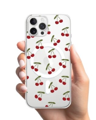 Etui do iPhone 12 Pro z MagSafe przeźroczyste, silikonowe Flexi, Mini Patterns, Wiśnie