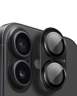 Metalowa osłona na cały aparat z wbudowanymi szkłami do iPhone 17, głęboka czerń, czarna