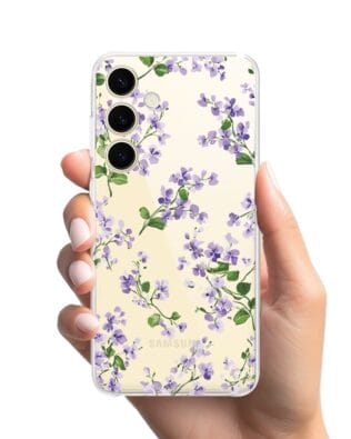 Etui do Samsung Galaxy S24 Plus przeźroczyste, silikonowe Flexi, Fioletowe Bratki