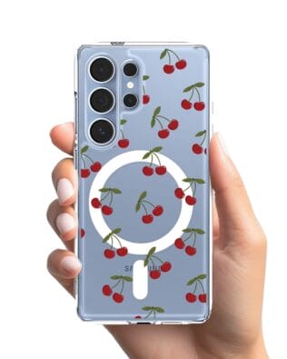 Etui do Samsung Galaxy S25 Ultra z MagSafe przeźroczyste, silikonowe Flexi, Mini Patterns, Wiśnie