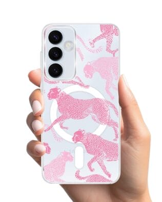 Etui do Samsung Galaxy A35 5G z MagSafe przeźroczyste, silikonowe Flexi, Mystic, Różowe pumy